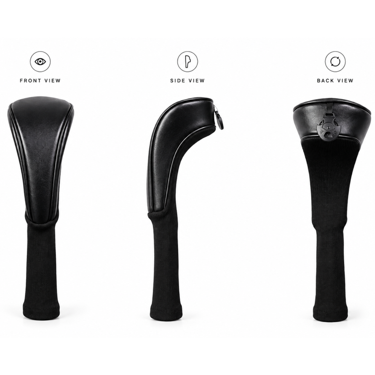 Classic Black Golf Headcovers – Premium Driver, Fairway & Hybrid Set