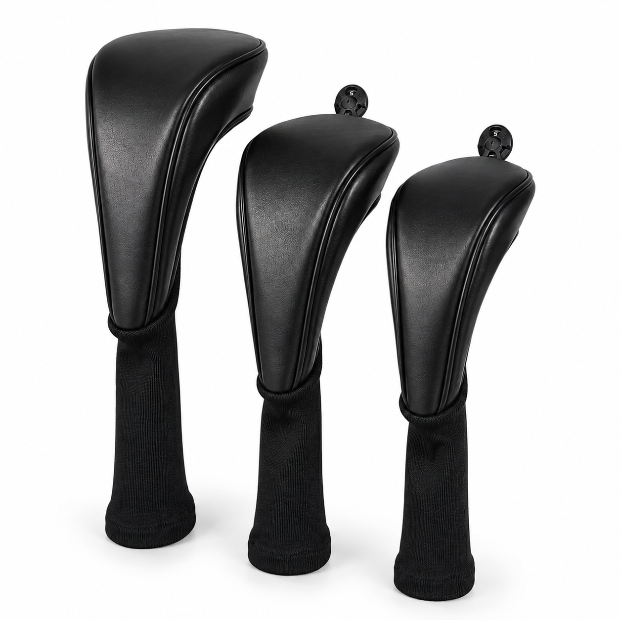Classic Black Golf Headcovers – Premium Driver, Fairway & Hybrid Set