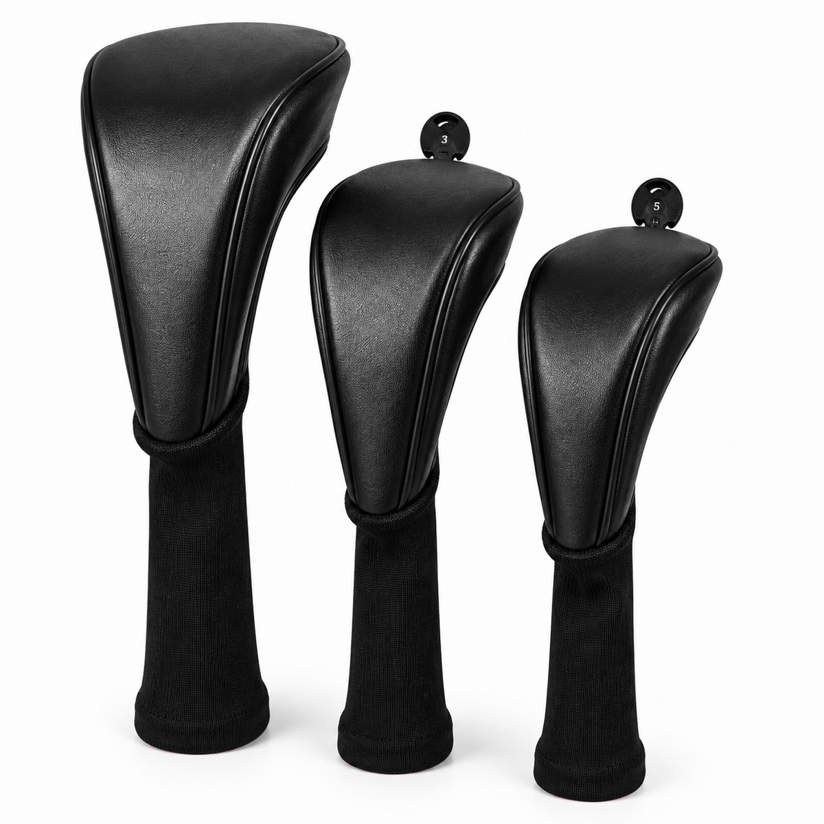 Classic Black Golf Headcovers – Premium Driver, Fairway & Hybrid Set