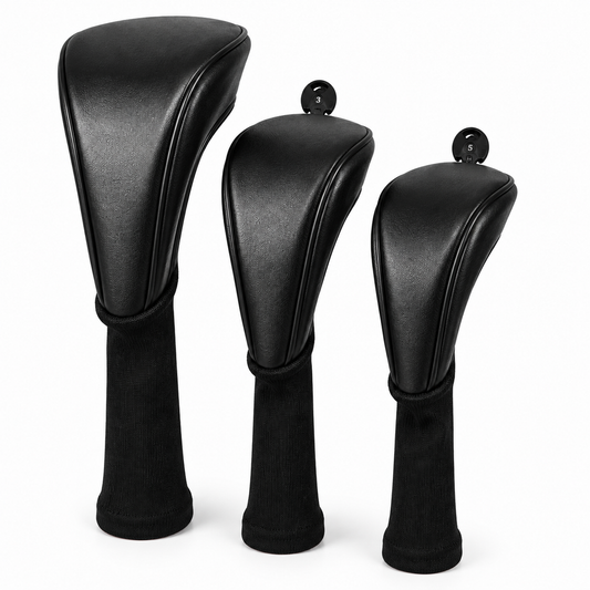 Classic Black Golf Headcovers – Premium Driver, Fairway & Hybrid Set