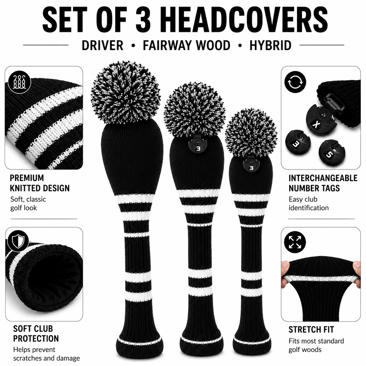 Golf Club Headcover Knitted Wool